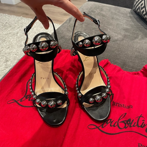 Christian Louboutin Black 100mm Leather Sandals - Picture 6 of 6